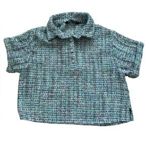 Zara women tweed pull over top size S old‎ money quiet luxury Persian